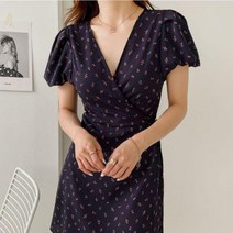 셀러허브(잡화) 여자 여름 브이넥 로즈 랩 썸머 원피스