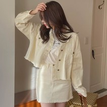 코코블랑 컷팅 H라인 코튼 미니스커트