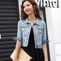 [Myshe]봄 가을 청자켓 칠부 소매 숏자켓 여성 데님 점퍼 Dou2fei827WT7