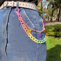 열쇠 고리 키링 키홀더 2021 힙합 레인보우 수지 체인 키 체인 남성 여성 귀여운 허리 체인 여러 가지 빛깔의 아크릴 꽃 바지 바지 체인 펑크 쥬얼리