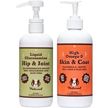 강아지영양제 Natural Dog Company 건강한 관절 개를 위한 피부 및 외투 번들 포함 사항 1 16온스 병 코트 오일 액체 글루코사민 식품 토퍼 개 생선 기름 보충제