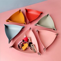 홈바내쓰 북유럽 삼각 똑딱이 단추 가죽 트레이 악세사리 안경 다용도 소품 정리함, 블랙