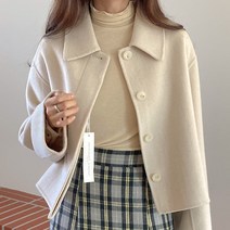 캐주얼 데일리 여성 모직 숏코트 오트밀 블랙 아이보리 베이지 카라 중간길이 여자 대학생 키작녀 자켓 단추