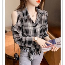 여성 오픈숄더티 오프숄더 블라우스 프릴쉬폰 하늘비즈 C31 B752Z258