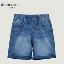 행텐틴즈 4부 이밴드 베이직 데님 팬츠_237 블루 (14370-156-403-10) 주니어 여아 허리 풀밴딩 밑단 롤업으로 캐주얼 여름 바지 청반바지
