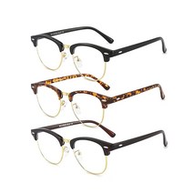 SOAR&EAGLE 3팩 블루 라이트 차단 안경 컴퓨터 게이밍 안경 레트로 반무테 UV400 투명 렌즈 컴퓨터 안경 남성/여성용 (브라이트 블랙 골드/앰버 골드/크리스탈 골드), Tan Gold/Amber Gold/Bright Bla