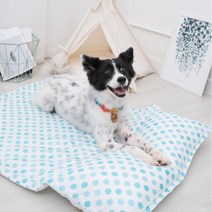 올마이펫 시원한 인견 강아지 베개방석매트, 인견블루도트