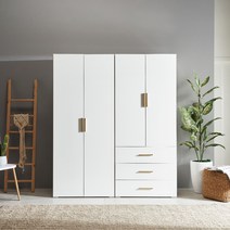 [1만원 즉시할인]장인가구 비쥬얼 4도어 3단서랍 1600 이불 옷장 YS211, 화이트