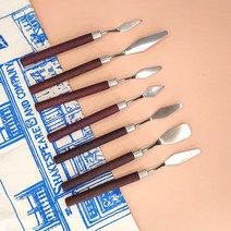 투명아크릴 미술용품점 디자인마카 미술물통 7 개/대 스테인레스 스틸 유화 나이프 아티스트 공예 주걱 팔레트 혼합 스크레이퍼 아트 도구, [01] 7pcs