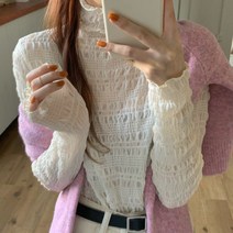 포린박스 슬림 목 폴라 하이넥 주름 쉬폰 이너 블라우스 SH