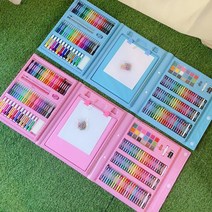 하루하이 208pcs 3단 미술세트 메가아트세트 크레파스 색연필 물감 그림그리기 208색, 핑크