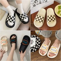 레트로실내화 거실화 슬리퍼 학생슬리퍼 체크 바둑판 여성 실내화 2종 빅사이즈, 체크 블랙_L
