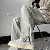 빈티지데님팬츠 옆 사이드 지퍼 세미 플레어 바지남자 봄가을 클래식 워싱 건달카리스마 아메카지스타일 고가 4997244890