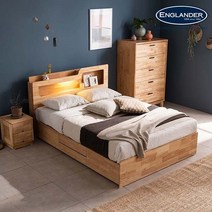 잉글랜더 New 리치 원목 4단 수납 침대 Sweet Slumber 포켓 필로우탑 매트-Q, 내츄럴원목 + 베이지