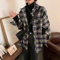 스타일아유 여성 캐주얼 체크 남방 루즈핏 긴팔 셔츠 [AYA9BL0249]