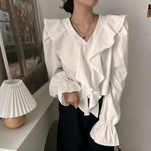 블링앤수 여성 프릴 브이넥 긴팔 가을 블라우스 LZZ272