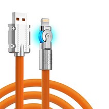 KDNC 6A초고속 충전케이블 1.5M 180도회전 실리콘재질 usb충전케이블 아연합금 사용, USB-IOS타입, 1.5M오렌지