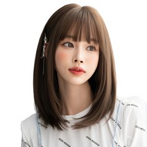 하이유니 마르티나 중단발 헤어 통가발 40cm, 쿨브라운 - 통가발+거치대+가발망
