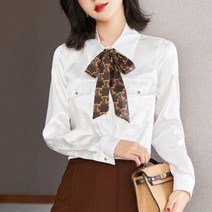 오버클래쓰 여성 블라우스 빈티지 패턴 루즈 셔츠 기본 오피스룩