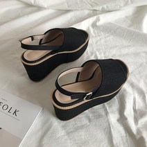 고도리슈즈 에스파드류 통굽 샌들 9cm 라탄 마원단 웨지굽 가보시 슬링백 샌들 베이지 블랙
