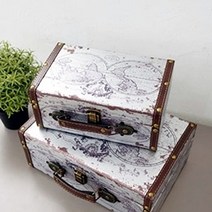 [골든올립]캐주얼 빈티지 스몰 트렁크 가방 2P (지도화이트)