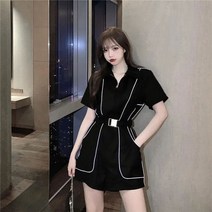 Crzen 스트라이프 점프슈트 여자 여름 카고 조거 반팔 점프슈트 23N404