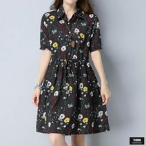 가바바 여성 원피스 린넨 화려한 플라워 패턴이 유니크한 셔츠 스타일 미니원피스 G49675