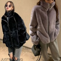 JUSTFEELING 여성 집업 뽀글이 자켓 밍크털 오버핏 점퍼 후리스 코트