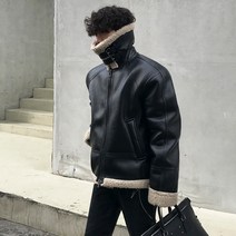 ANYOU 남자 기모 가죽 재킷