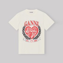 GANNI 가니 뉴 여름 코튼 프린트 라운드 넥 루즈 올 매치 반팔 티셔츠 여성