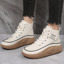여성 하이탑 가죽 패션 키높이 컴포트화 통굽 앵클부츠 워커
