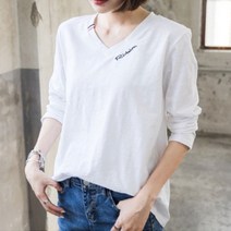 노이디제이 레터링 자수 브이넥 기본티 AAA240