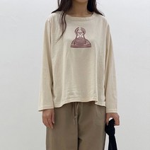 양갈래 라운드 코튼 티셔츠