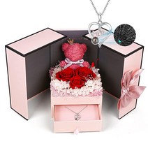 IDFALKFD Preserved Rose 선물 세트에는 I Love You 목걸이 100가지 언어 하트 디자인 남편과 남자친구의 아내 여자친구를 위한 기념일 발렌타인 생일, Red Rose for Mom