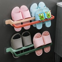 부착식 슬리퍼 욕실화 거치대 실내화 걸이 정리대, 핑크
