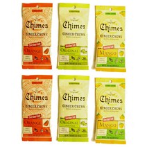 Chimes Ginger Chews Original & Mango & Orange Variety 차임스 진저츄 오리지널 & 망고 & 오렌지 3종 젤리 캔디 카라멜 6팩, 1개