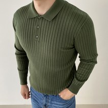 RT 골지 PK 단추 머슬핏 니트 긴팔 티셔츠