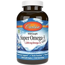 carlson - 슈퍼 오메가-3 보석 epa 및 dha 함유 오메가-3 지방산 1200mg 자연산 노르웨이 어유 보충제 지속 가능한 방식으로 공급된 어유 캡슐 오메가 3, 300카운트(1팩)