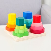 18개월 아기 몬테소리 끼우기 소근육발달 장난감 원목교구 장난감 시리즈, 칠색 스터드 B형