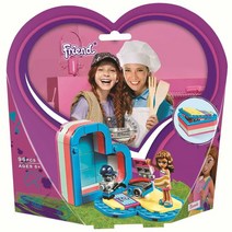 재활용트럭 말공연트레일러 캠퍼밴 숲속캠퍼밴과요트 하트레이크 학교 반려동물유치원 말훈련과트레일러 올리비아의위성포드 엠마의집 숲속승마센터 레고 프렌즈 호환 블록, 올리비아의 여름 보물 상자