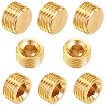 Uenede 8피스 솔리드 황동 내부 육각 0.3cm(1/8인치) NPT 수 스레드 소켓 파이프 플러그 스레드 파이프 피팅 물/오일/가스용110052