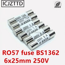 RO57 세라믹 퓨즈 BS1362 6x25mm 0.5A 1A 2A 3A 5A 6A 7A 8A 10A 15A 20A 25A 250V 보험 튜브, [01] 6x25mm 10개 세트, [13] 25A
