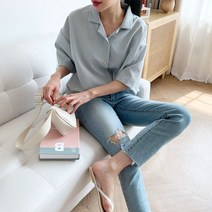 오슈 여름 파스텔톤 오버핏 무지 회사원 반팔 남방