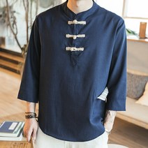 Baiwife 여름옷 남성 리넨 셔츠 라지 풍 버튼 블라우스 와이드 7부 소매 남성 셔츠