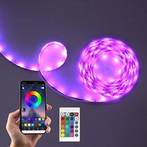 LED 탑 스트립라이트 5M 줄조명 RGB 색상변환 리모컨 컨트롤조명 침대 무드등 어플 연동 블루투스 간접등 블루투스 음악 소리 연동 밝기조절 변환속도조절 컴퓨터방 TV 가구 장식