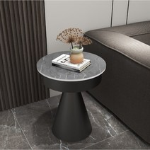 모던 럭셔리 사이드 테이블 호텔 거실 소파 대리석 작은원형 탁자 가정용 매장용, 06.기모블랙+아르마니그레이(높이60폭50)