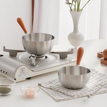 우드 손잡이 스텐 후라이팬 편수 냄비 13cm 15cm 이유식