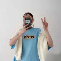 드류 웃는 얼굴 반팔 저스틴 비버 같은 스타일 FOG 하이 스트리트 편지 트렌드 느슨한 캐주얼 티셔츠 남성과 여성 커플