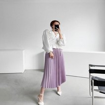 브이와이 여자 부드러운 차분한 주름 아코디언 롱스커트