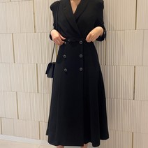 더블단추 벨트 정장 자켓 하객 롱 원피스